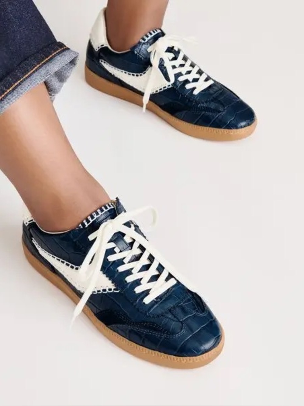 Dolce Vita Blokecore Women Whipstitch Croco Embossed leather navy sneakers 8.5